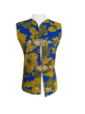Diego New York Vintage Brocade Vest Floral Gold Closure Size S/M
